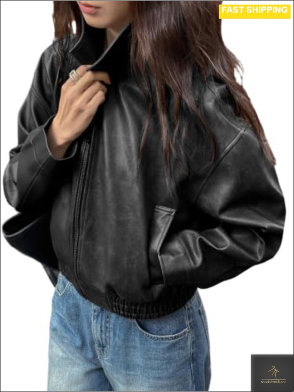 Y2K Faux Leather Crop Bomber Jacket Zip Up Motorcycle Long Sleeve